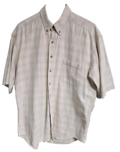 Tango Men's Shirt Size Large Beige Linen Plaid Short Sleeves - Picture 1 of 9