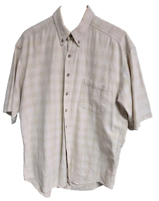 Tango Men's Shirt Size Large Beige Linen Plaid Short Sleeves - Image 1 of 4