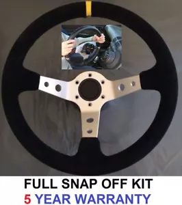 KIT VOLANT ET BOSSAGE EN DAIM À DÉGAGEMENT RAPIDE SNAP OFF MOYEU POUR BMW E46 ARGENT - Photo 1 sur 5