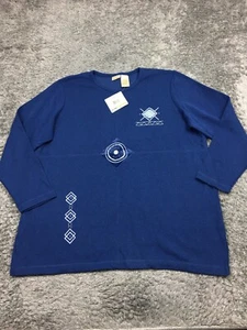 Bobbie Brooks Top Woman Size 22W/24W Blue 3/4 Sleeve Blouse Sweater-Like - Picture 1 of 12