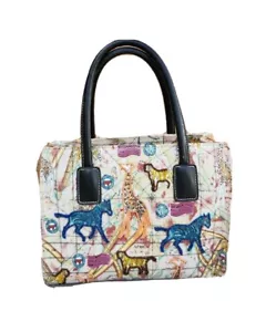 Zebra Giraffe Tiger Africa Map Graphic Print Beaded Safari Purse Bag 8"x10" - Picture 1 of 12