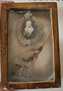 Victorian Mourning/Remembrance Photo Of Baby With Hair. Small assembly box - Picture 1 of 15