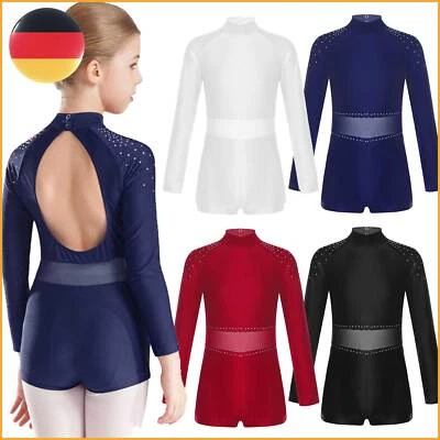 DE Mädchen Gymnastikanzug Langarm Rollkragen Body Ballett Trikot Tanz Anzug  - Bild 1 von 4