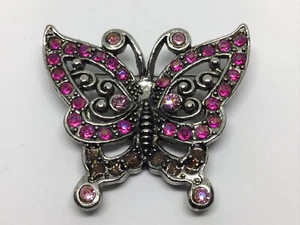 Silvertone Pink Crystal Stone Enamel Butterfly Brooch Scarf Sweater Pin - Picture 1 of 3