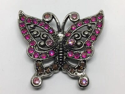 Silvertone Pink Crystal Stone Enamel Butterfly Brooch Scarf Sweater Pin - Image 1 of 3