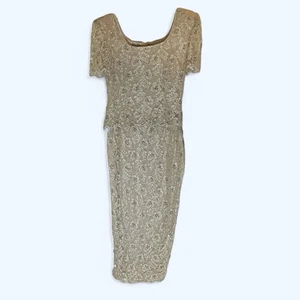 Vintage Stenay beige beaded mother of the bride dress sz 5 - Picture 1 of 10
