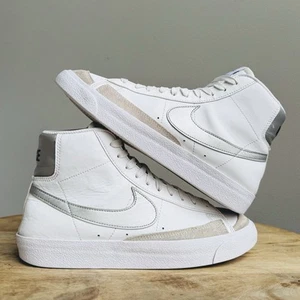 Girls Boys Nike Blazer Mid 77 White Silver Metallic 7Y Leather High Top Sneakers - Picture 1 of 8