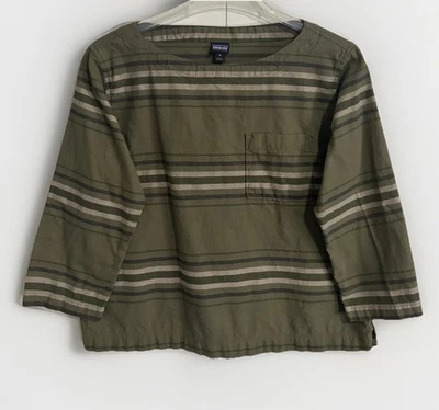 Рубашка PATAGONIA Catbells рукав 3/4 дюйма зеленая в полоску из органического хлопка женская средний размер - Изображение 1 из 4