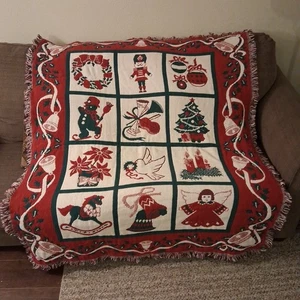 Goodwin Weavers Tapestry Throw Blanket Christmas 48X58- 100% Cotton Red Green - Picture 1 of 10