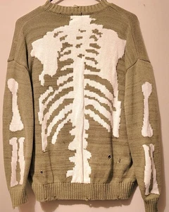 Kapital 5G Cotton Knit Grunge Goth Skeleton Bone Crewneck Sweater Thrashed Sz S - Picture 1 of 14