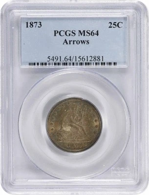 1873 Liberty Seated Quarter Arrows MS64 PCGS - Image 1 of 4
