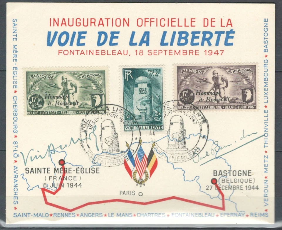FRANCE  POSTCARD  Signed FDC COVER WAY TO THE LIBERTY - ROOSEVELT 1947  (FR 622) - Image 1 of 1
