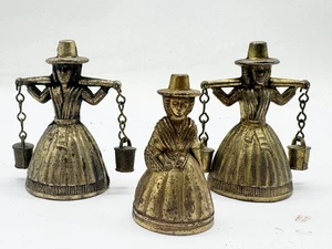 3x VINTAGE BRASS WELSH LADY FIGURINES WATER CARRIER BELLS FARMHOUSE DECOR - Foto 1 di 9