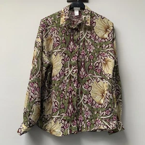WILLIAM MORRIS & CO X H&M Blouse Shirt Top XS Oversized Chiffon Long Sleeve - Picture 1 of 9