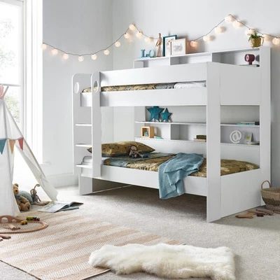 Wooden Bunk Bed with Shelves & Underbed Storage Space – White, Grey & Two-Tone - Image 1 of 4
