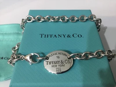 "Collar Return To Tiffany & Co etiqueta ovalada de 15"" de plata de ley 925 genuino" Foto 1 de 4