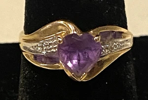 10K Solid Yellow Gold AMETHYST Heart Ring Size 7-2.9 g-Vintage Designer CRP - Picture 1 of 14
