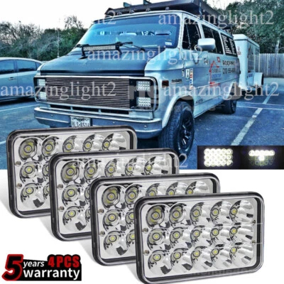 Fit Chevrolet G10 G20 G30 1978-1991 4x6" Chrome LED Headlights Hi/Lo Sealed Beam - Image 1 of 4