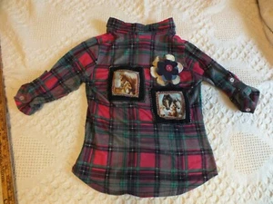 Upcycled Repurposed Flannel Shirt Bobbie Books Teen Size10 Flower Horse Applique - Picture 1 of 4