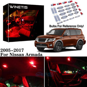 15Pcs Red LED Light Interior Package Kit For 2005-2017 Nissan Armada + Free Tool