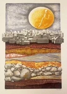 Ann Gross Signed MAN IN THE MOON 20"x26" Artist Proof A/P Lithograph Judaica Art - Picture 1 of 9