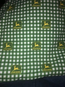 VTG JOHN DEERE Tractor Logo On Green Plaid Gingham By Springs BTFQ - Picture 1 of 3