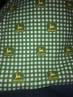 VTG JOHN DEERE Tractor Logo On Green Plaid Gingham By Springs BTFQ - Image 1 of 3