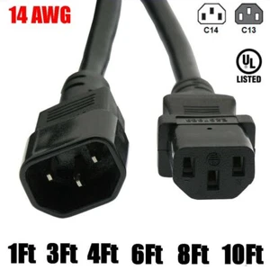 Cable de extensión de alimentación de 14 AWG de alta resistencia de 1 pie - 10 pies IEC320 C13 a C14 de 3 clavijas - Imagen 1 de 9