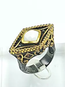 Anello vintage argento sterling quarzo bianco e rubino pietra preziosa malocchio misura 7,25 - Foto 1 di 8