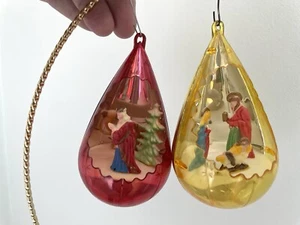 VTG 2 Jewelbrite Teardrop Christmas Ornaments- 3-D Diorama- Nativity & Wise Man - Picture 1 of 9