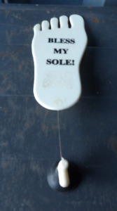 Vintage Plastic Novelty Foot sign "Bless My Soul"-with a Suction Cup