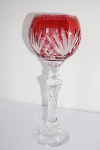 Vintage Poland Cranberry Cut To Clear Large 12" Stemmed Crystal Goblet - Picture 1 of 3