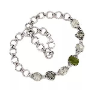 Brazalete Natural Genuino Checo Moldavita y Diamante Herkimer Plata 925 SB17437 - Imagen 1 de 1