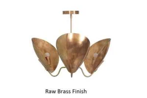 3 Light Curved Shades Pendant Mid Century Modern Raw Brass Sputnik chandelier - Picture 1 of 12