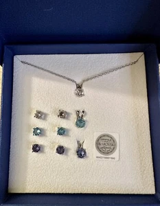 Aura Luxury Swarovski Crystal Necklace & Earring Trio Set Purple Aqua Clear NIB - Picture 1 of 6