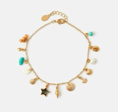 Accessorize Von Meer Charmy Fußkettchen Set Blau Weiß Gold Nautisch Star Muschel - Bild 1 von 2