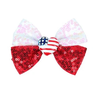 4th of July Hair Bow Clips Girls Glitter Bow Alligator Sequin Red White Blue ... - Picture 1 of 4