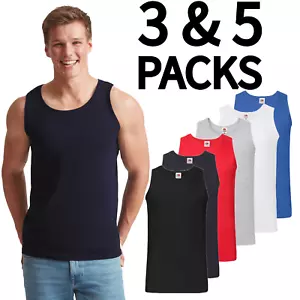 Men's Fruit of the Loom Athletic Vest Tops 3 or 5 Pack Summer Vests Gym Training - Picture 1 of 51