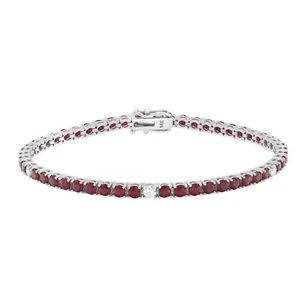 Rachel Koen Ruby & Diamond Tennis Bracelet 14K White Gold 7 Inches - Picture 1 of 5