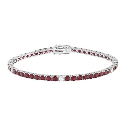 Rachel Koen Ruby & Diamond Tennis Bracelet 14K White Gold 7 Inches - Image 1 of 4