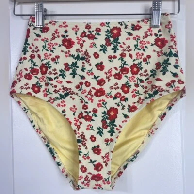 Parte inferior de bikini RELLECIGA amarillo rojo estampado floral para mujer pequeño traje de baño cintura alta Foto 1 de 4