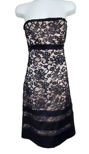 Badgley Mischka Dress 2 Silk Scarf Nude Black Lace Overlay Cocktail Ruffle - Picture 1 of 12