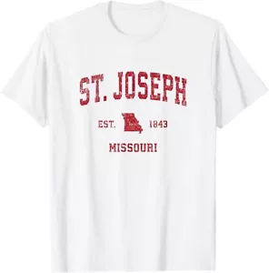 St. Joseph Missouri MO Vintage Sports Design Red Print T-Shirt Hoodie - Picture 1 of 7