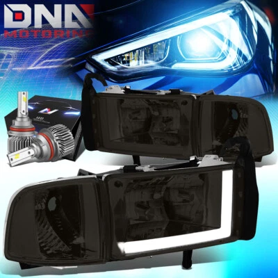 ДЛЯ 1994-2002 DODGE RAM LED L-BAR ФАРЫ С КОМПЛЕКТОМ СВЕТОДИОДОВ ТОНКИЙ СТИЛЬ КОПЧЕНЫЙ/ПРОЗРАЧНЫЙ - Изображение 1 из 4