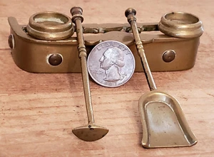 Rare ANTIQUE Salesman Sample BRASS Fireplace Fender Tools MINIATURE Doll House - Picture 1 of 19