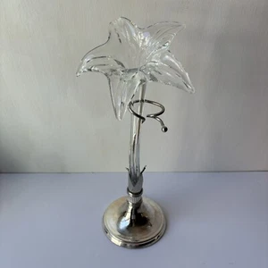 RARE Vintage Hand-Blown Glass & Silver Art Nouveau Style Lily Vase - Picture 1 of 10