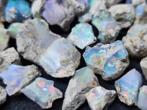 Natural Blasting Ethiopian Opal Raw, Multi Fire Mini Opal Gemstone Rough Lot, - Picture 1 of 10