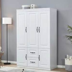 Wooden Armoire Wardrobe Closet, 3 Door 2 Drawers Armoire Storage Cabinet��White - Picture 1 of 7