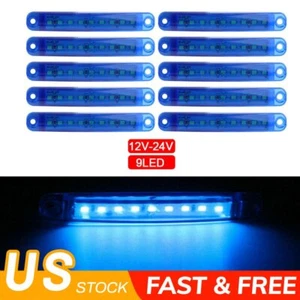 10pcs Blue 9 LED Sealed Side Marker Clearance Light 12V Car Truck Trailer Lorry - Picture 1 of 18
