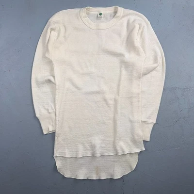 Camisa térmica vintage Hanes verde etiqueta waffle malha anos 70 M longa branca década de 1970 branca - Imagem 1 de 4